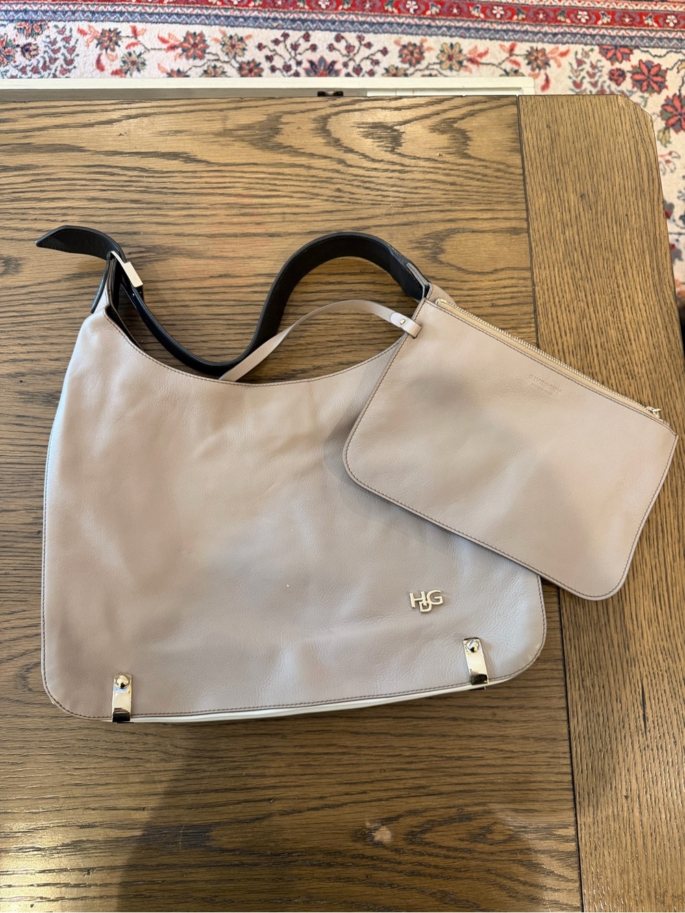 Givenchy Soft Light Grey Leather Shoulder Bag with Removable Pouch
